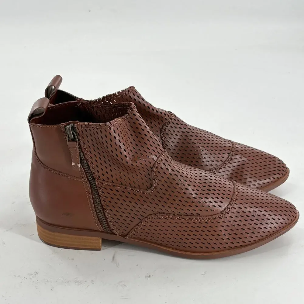 Kelsi Dagger Alaska Perforated Leather Ankle Boots 10 NWOT Booties Auburn Brown